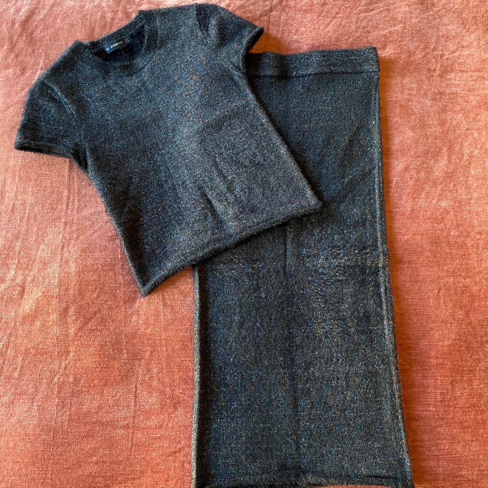 ZARA Glitter Knit Pencil Skirt Set SZ S